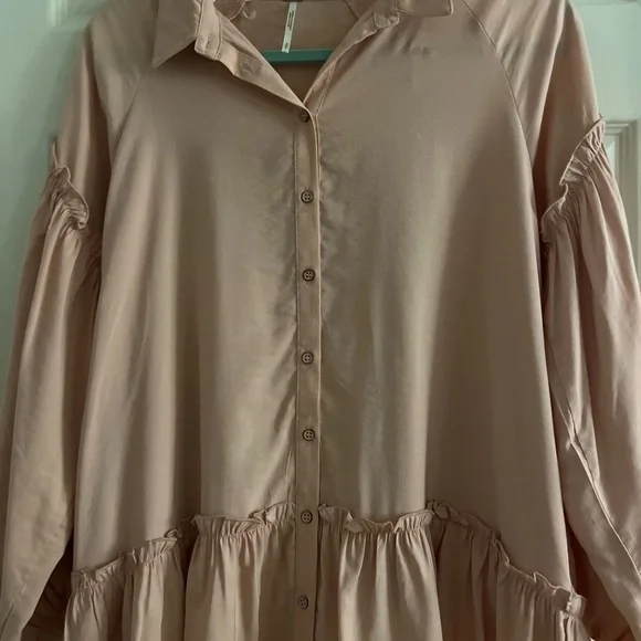 Free People Peach/pink Button Down Babydoll Mini Dress. Oversized. Size S. EUC! - Picture 12 of 12